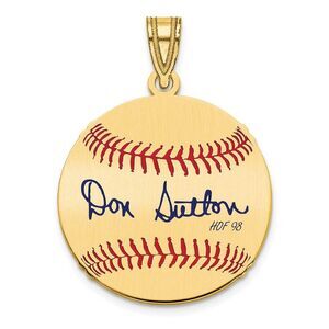14K Gold Plated Don Sutton Signature SM Enamel Baseball Pendant